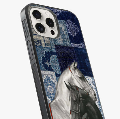 Midnight Stallion Blues Glass Case captured at a warm angle highlighting gloss, texture and premium glass finish.