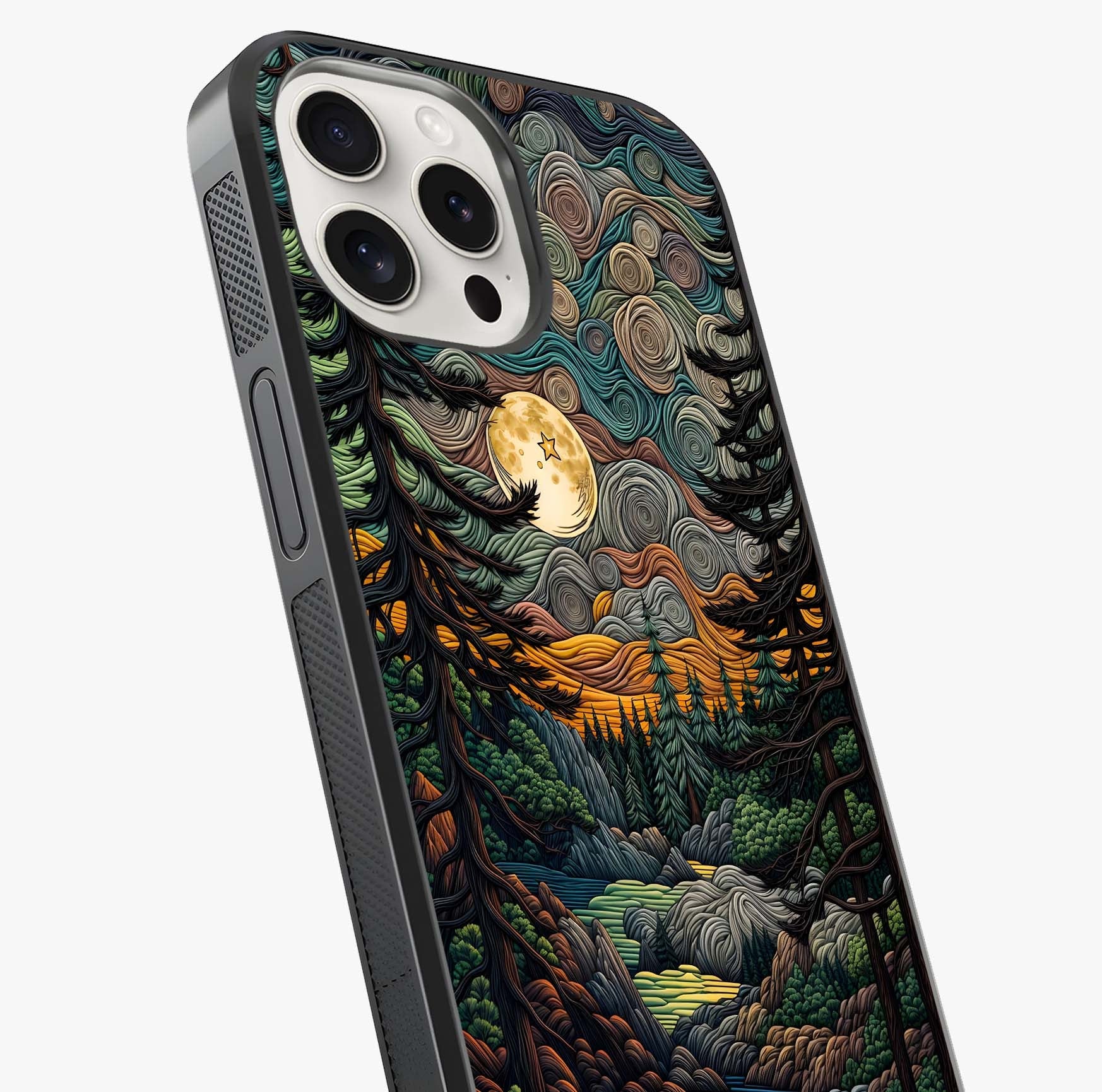 Moonlight Forest Dream Glass Case captured at a warm angle highlighting gloss, texture and premium glass finish.