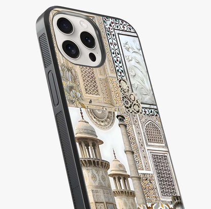 Mughal Marble Legacy Glass Case captured at a warm angle highlighting gloss, texture and premium glass finish.