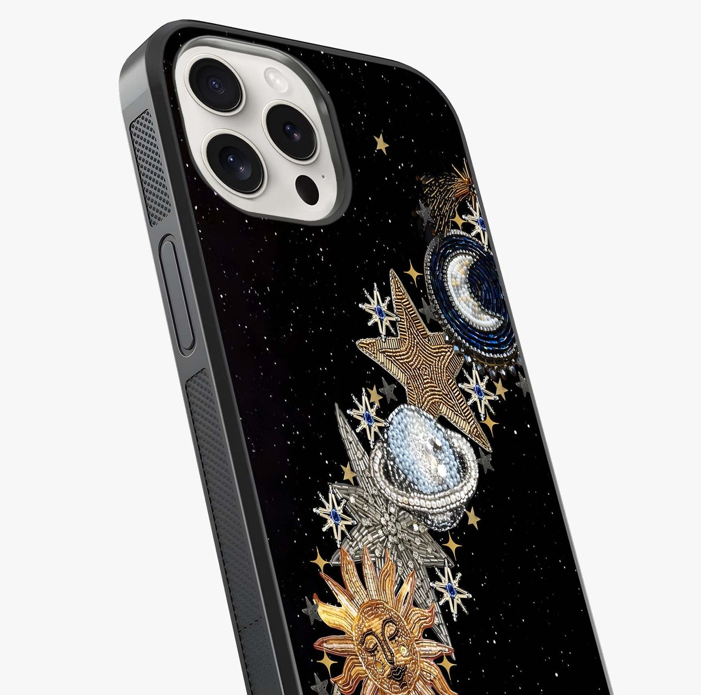 Pearls Universe Object Glass Case captured at a warm angle highlighting gloss, texture and premium glass finish.