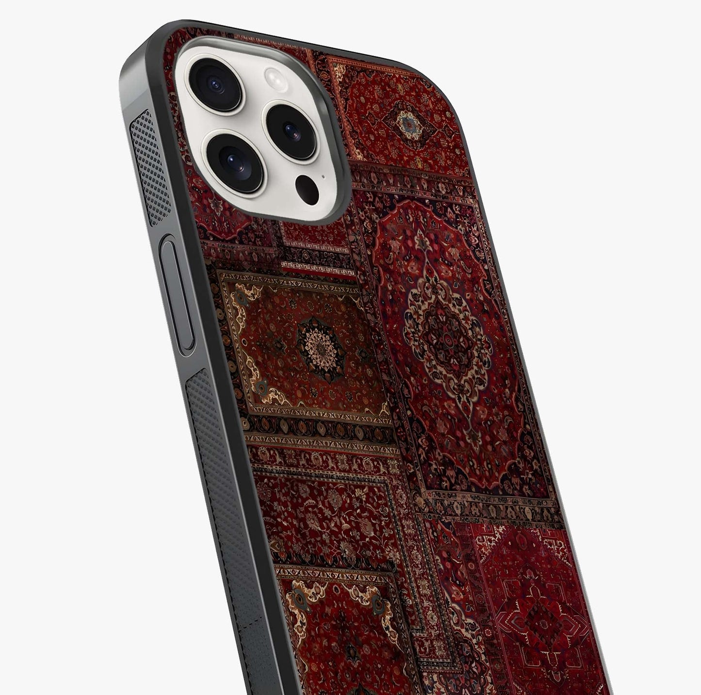 Persian Velvet Tale Glass Case captured at a warm angle highlighting gloss, texture and premium glass finish.