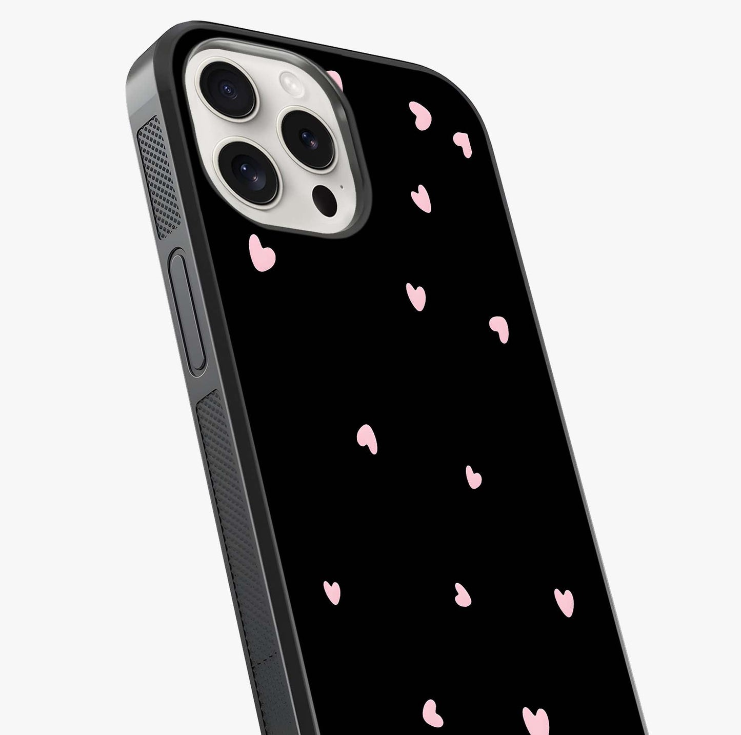Pink Love Drops Glass Case captured at a warm angle highlighting gloss, texture and premium glass finish.