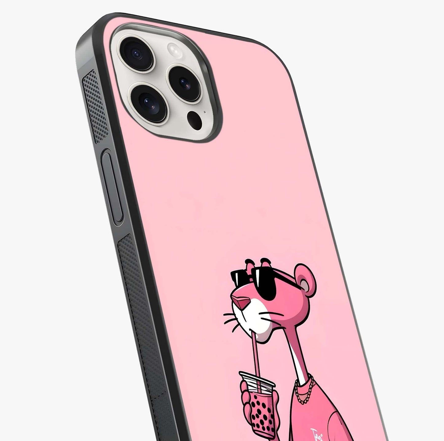 Pink Panther Glass Case captured at a warm angle highlighting gloss, texture and premium glass finish.