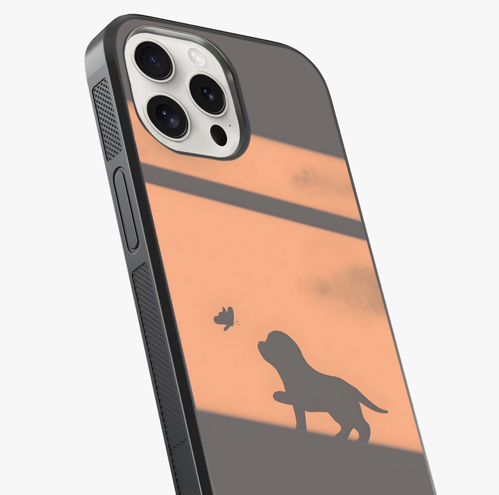 Puppy Shadow Art Glass Case captured at a warm angle highlighting gloss, texture and premium glass finish.