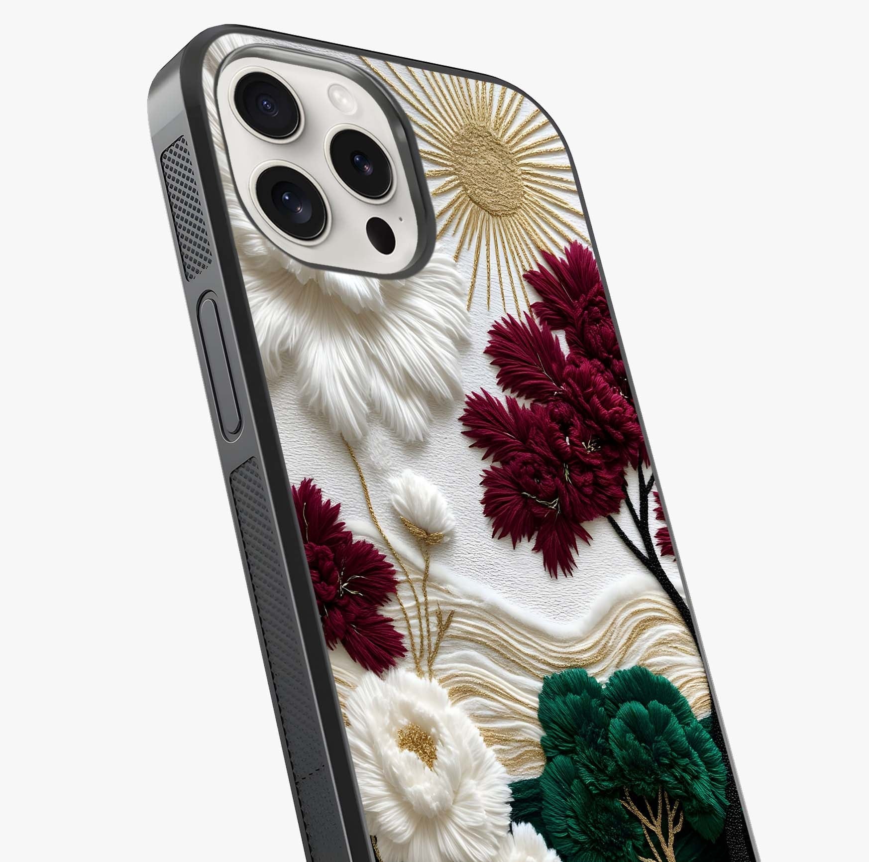 Radiant Bloom Elegance Glass Case captured at a warm angle highlighting gloss, texture and premium glass finish.