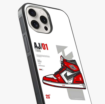 Retro Sneaker Blueprint Glass Case captured at a warm angle highlighting gloss, texture and premium glass finish.