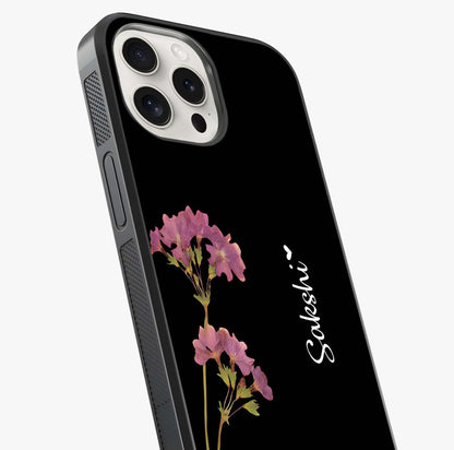 Riching Lavender Flower Custom Name Glass Case captured at a warm angle highlighting gloss, texture and premium glass finish.