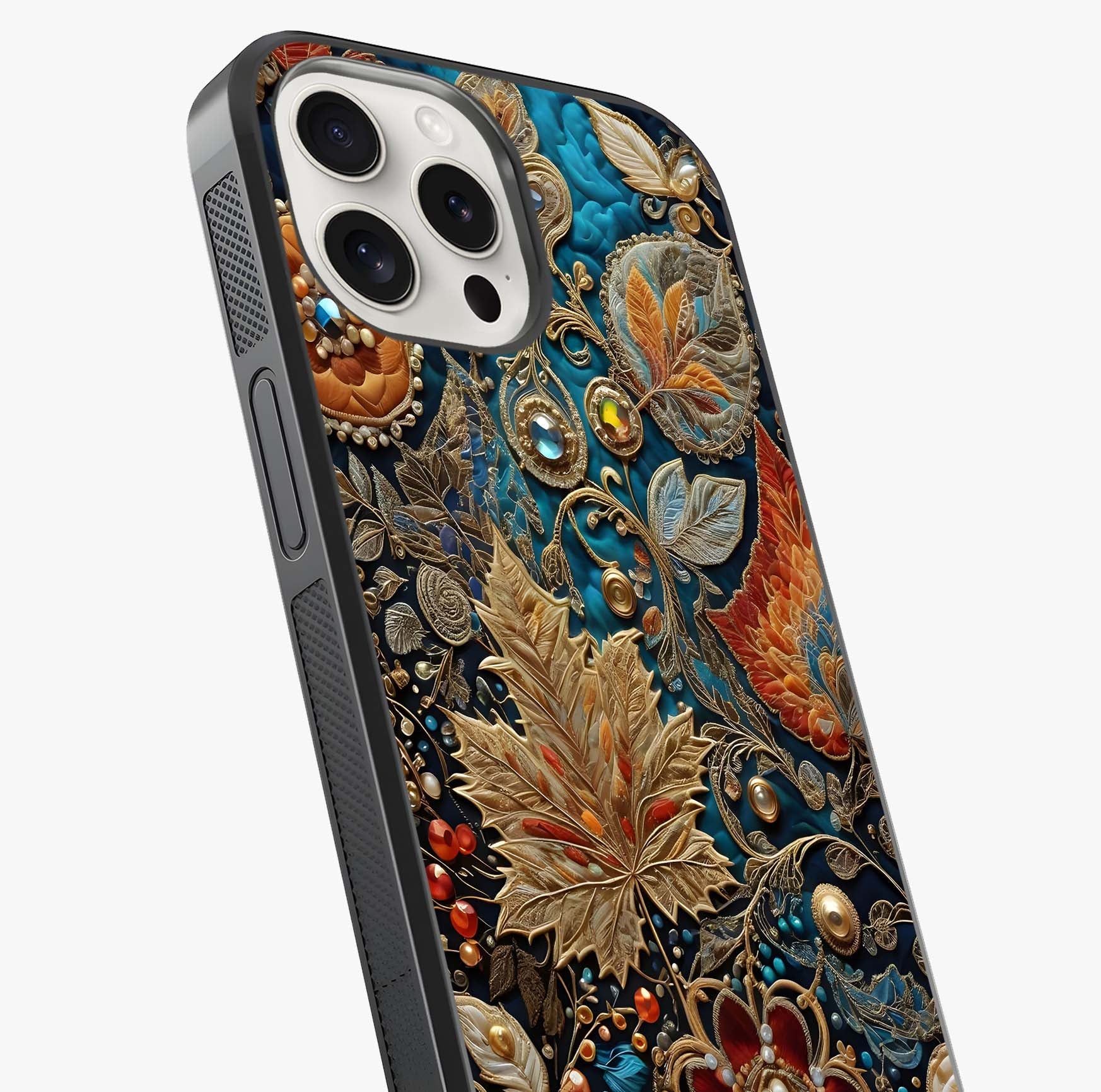 Royal Jewel Garden Glass Case captured at a warm angle highlighting gloss, texture and premium glass finish.