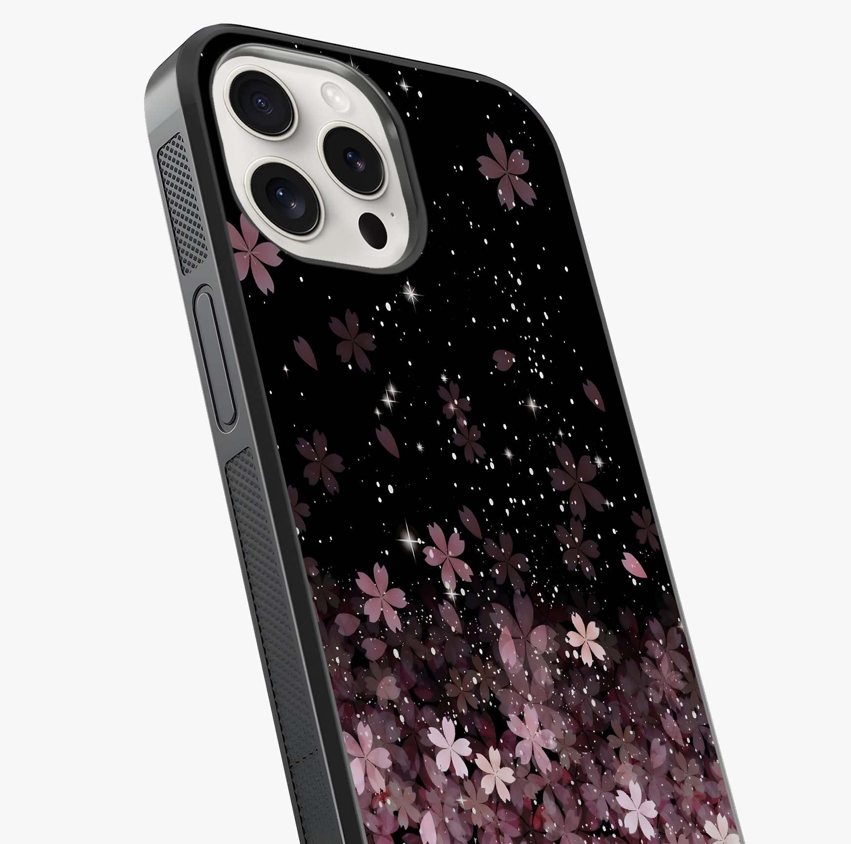 Small Starry Flowers Glass Case captured at a warm angle highlighting gloss, texture and premium glass finish.