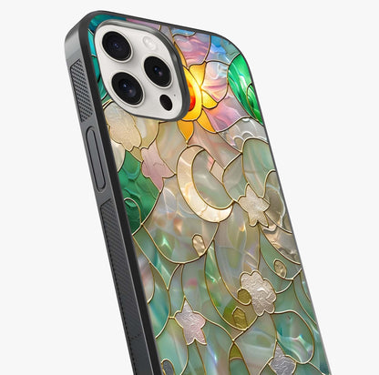 Stained Sunrise Glow Glass Case captured at a warm angle highlighting gloss, texture and premium glass finish.