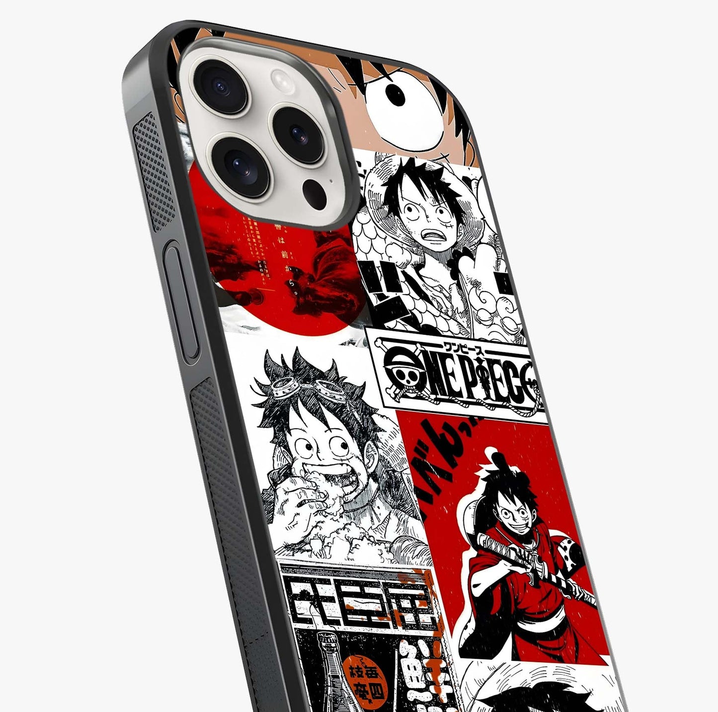 Strawhat Chaos Panels Glass Case captured at a warm angle highlighting gloss, texture and premium glass finish.