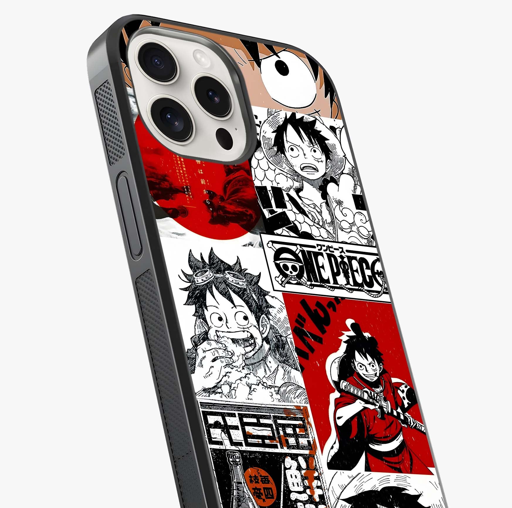 Strawhat Chaos Panels Glass Case captured at a warm angle highlighting gloss, texture and premium glass finish.