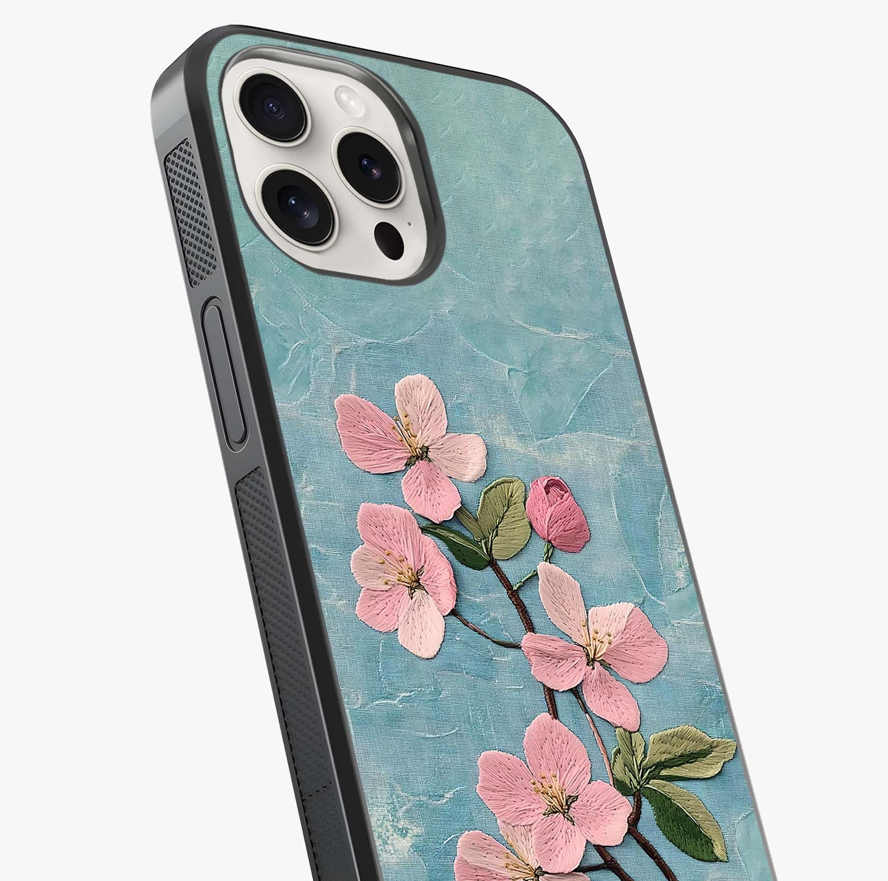 Threaded Blossom Breeze Glass Case captured at a warm angle highlighting gloss, texture and premium glass finish.