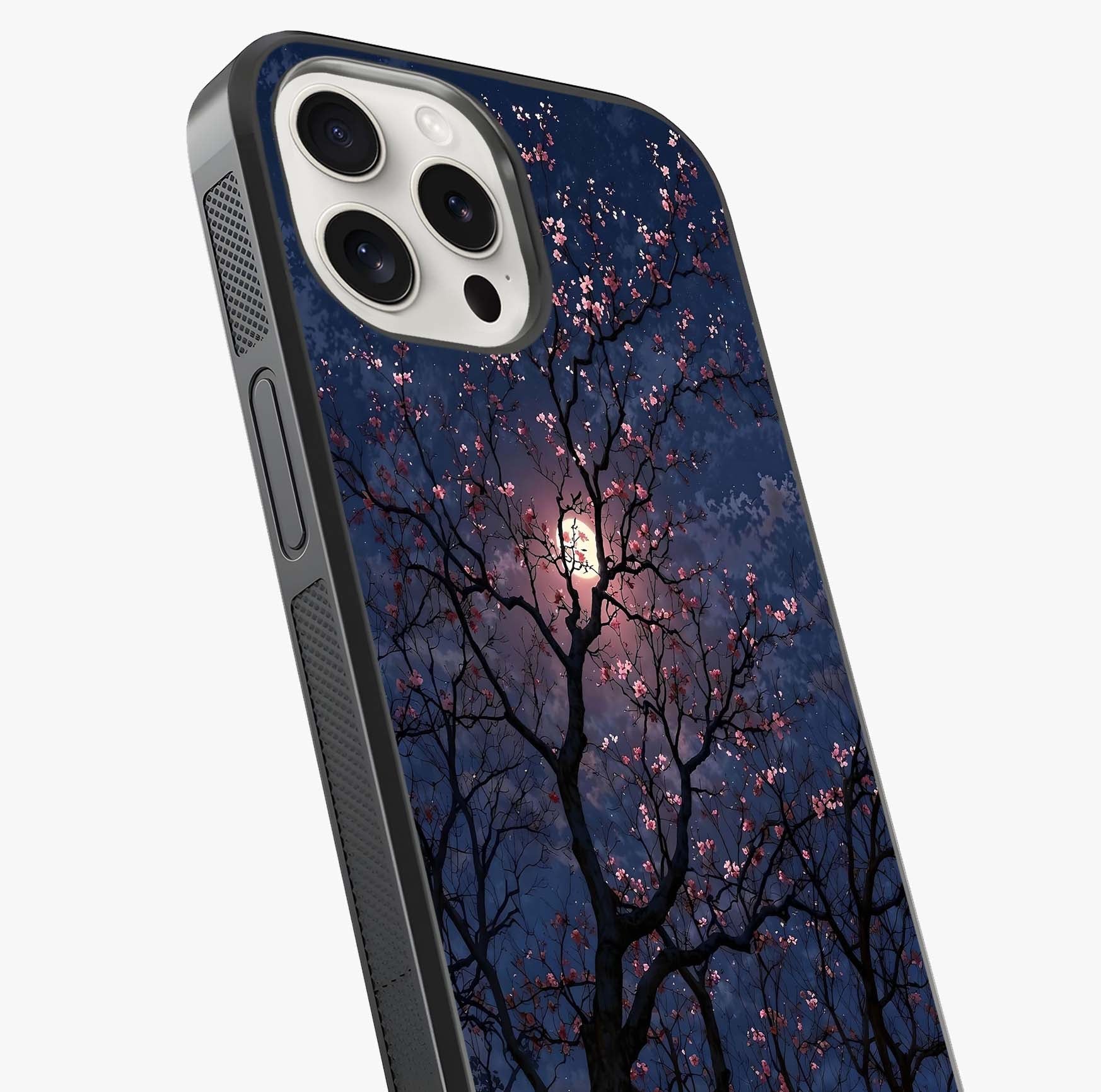 Twilight Sakura Serenade Glass Case captured at a warm angle highlighting gloss, texture and premium glass finish.