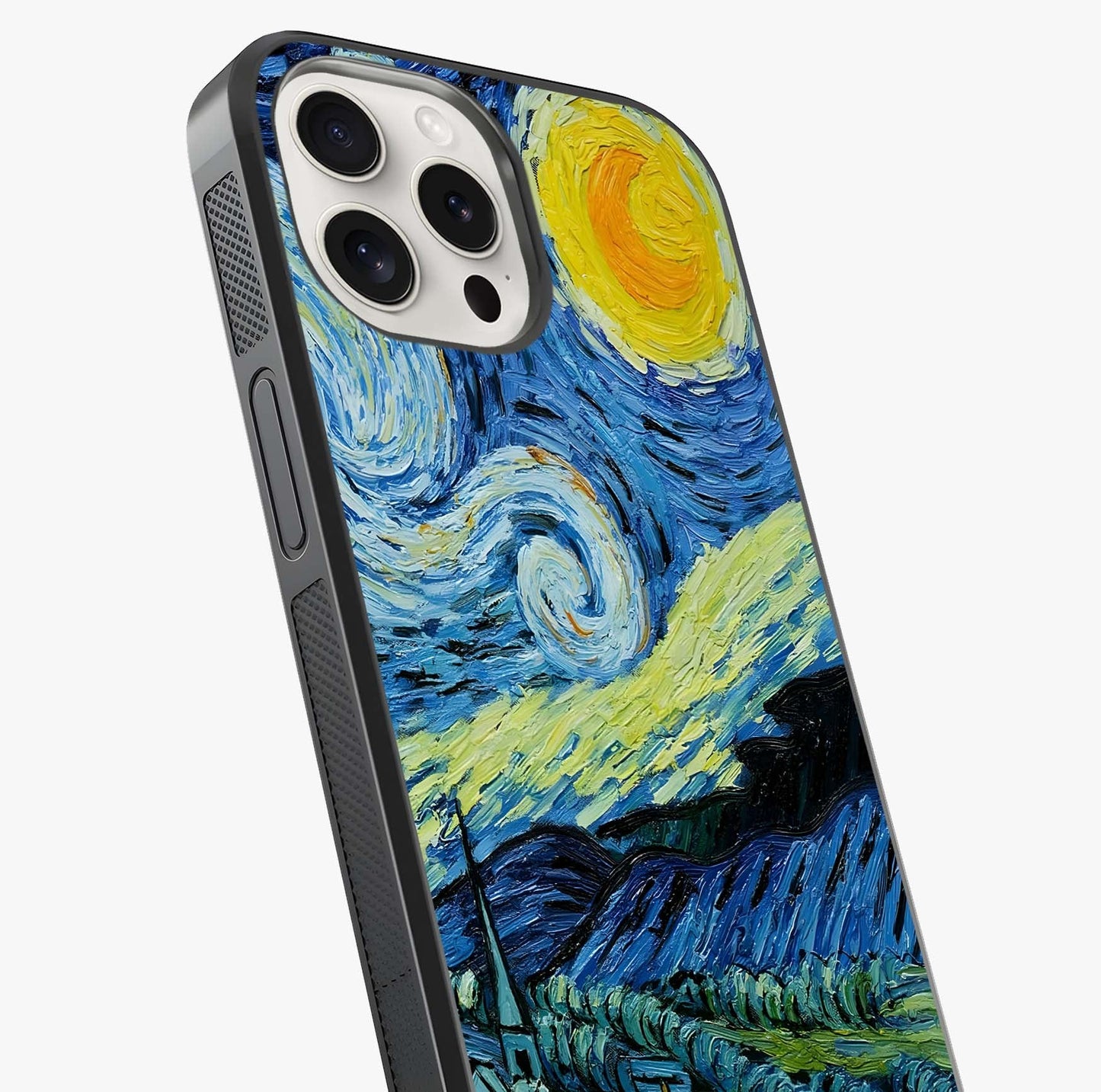 Van Gogh Art Glass Case captured at a warm angle highlighting gloss, texture and premium glass finish.