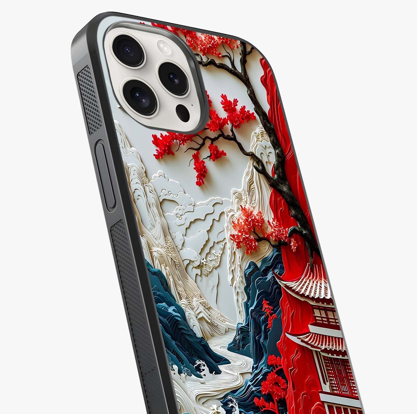 Whispers Of Sakura Waves Glass Case captured at a warm angle highlighting gloss, texture and premium glass finish.