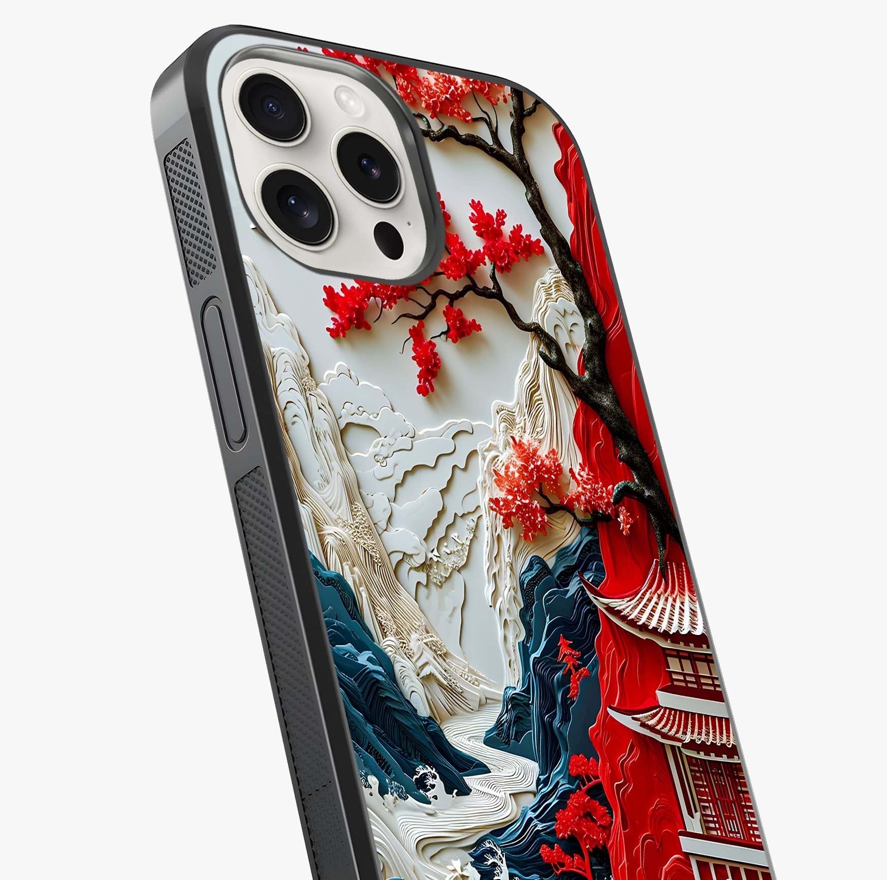 Whispers Of Sakura Waves Glass Case captured at a warm angle highlighting gloss, texture and premium glass finish.