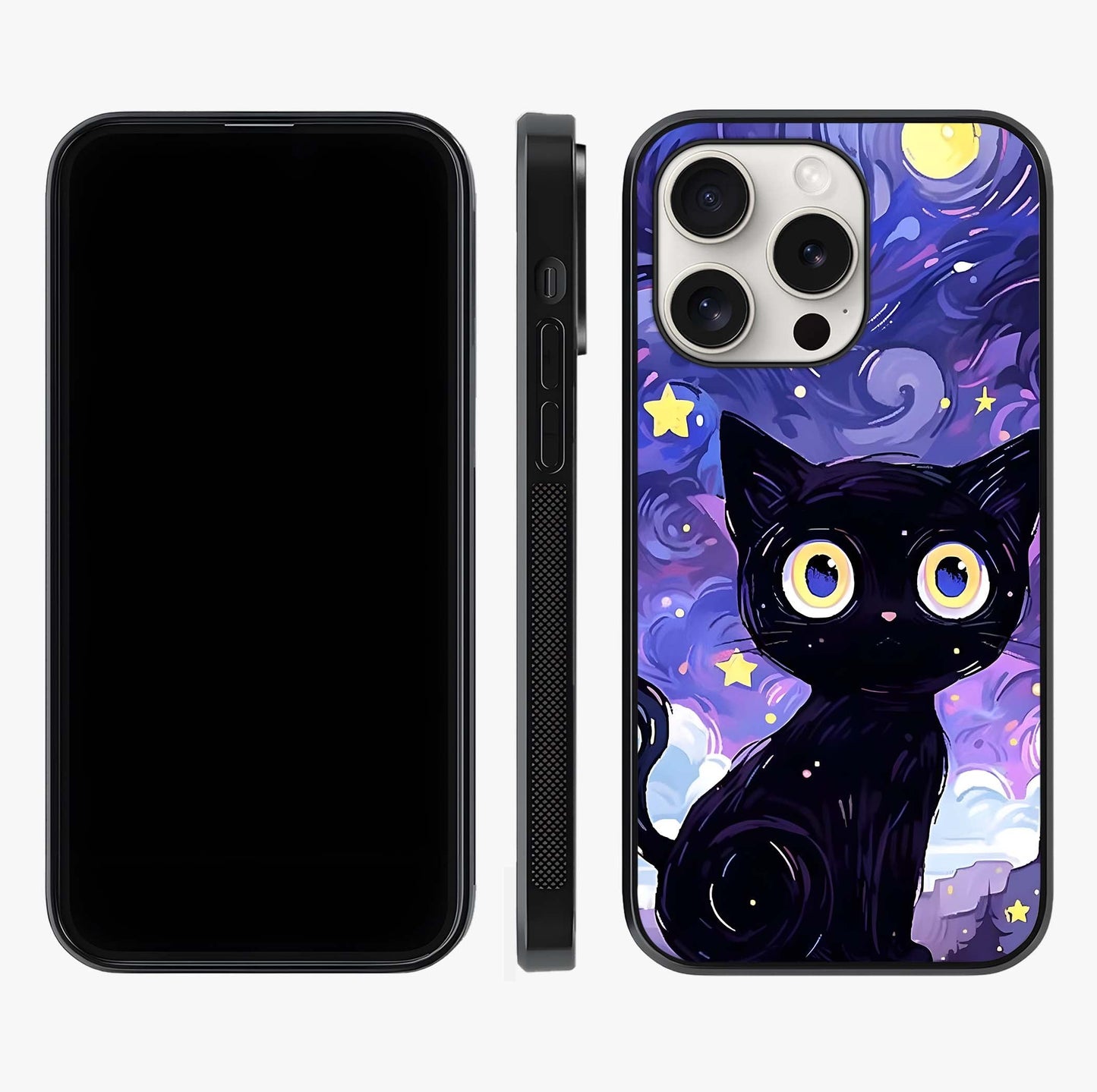 Abstract Cat Art Glass Case displayed upright for full design visibility and premium finish.