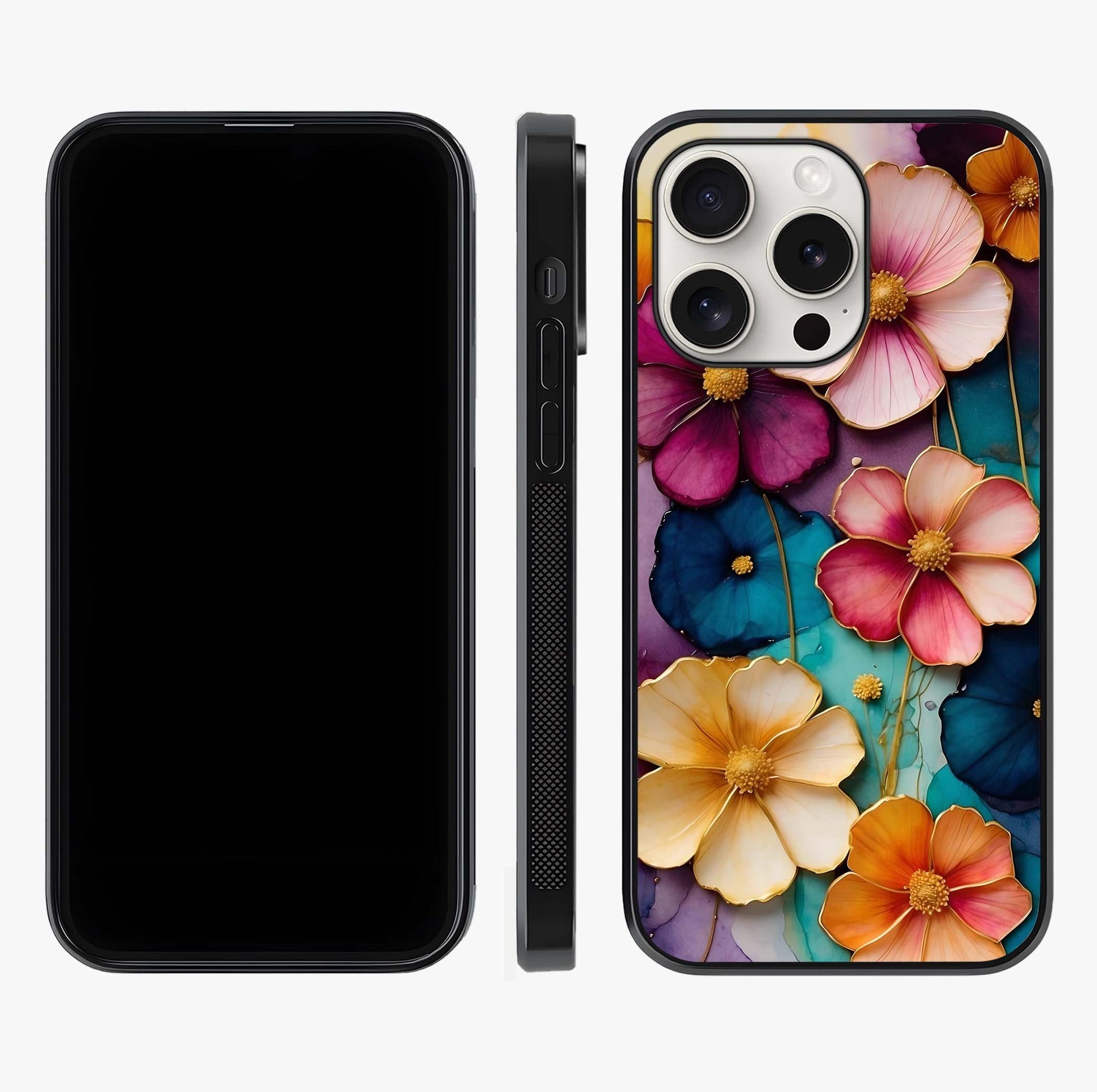 Artlyn Grace Flower Pattern Glass Case displayed upright for full design visibility and premium finish.