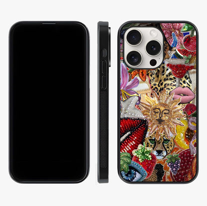 Beaded Fashion Jungle Glass Case displayed upright for full design visibility and premium finish.