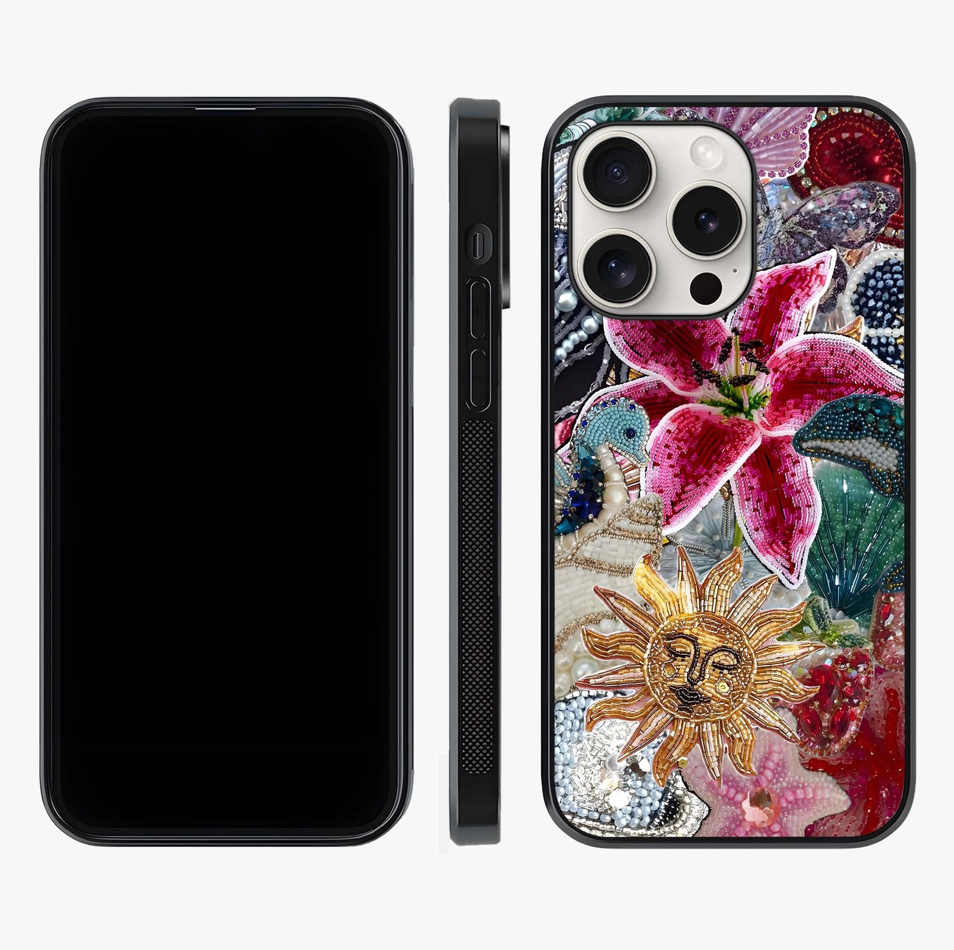Beaded Garden Fantasy Glass Case displayed upright for full design visibility and premium finish.