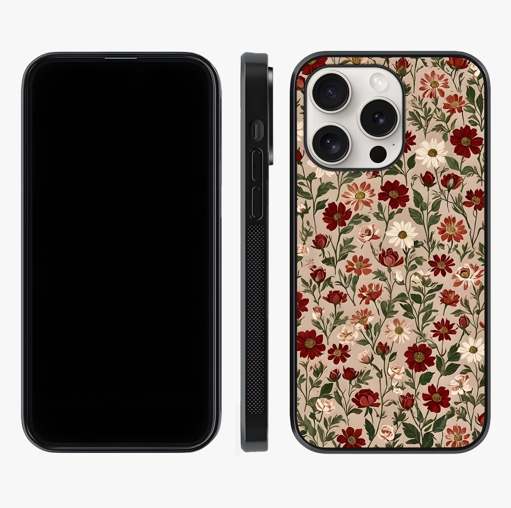 Biege Flower With Leaf Glass Case displayed upright for full design visibility and premium finish.