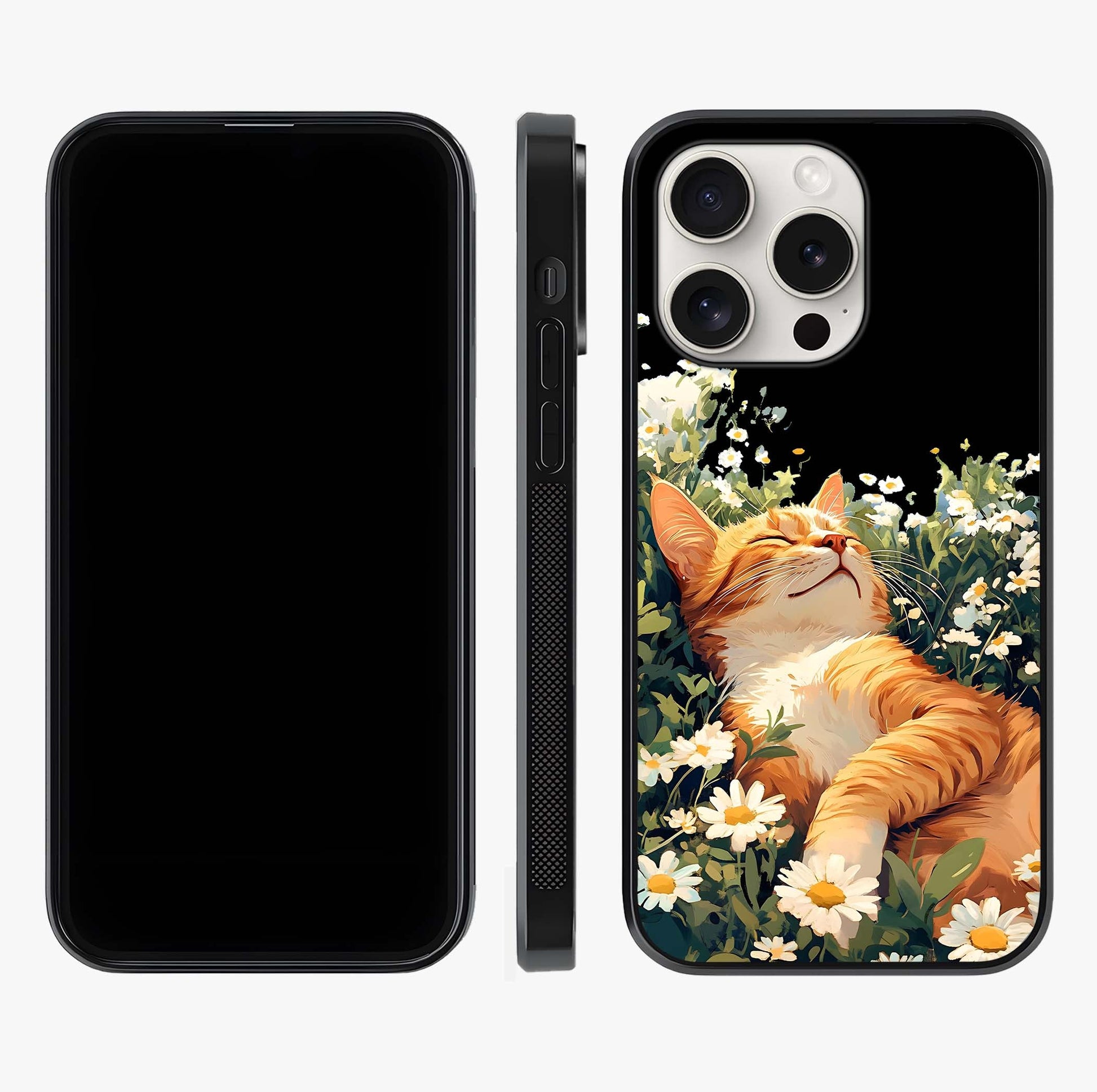 Blissful Bloom Cat Glass Case displayed upright for full design visibility and premium finish.