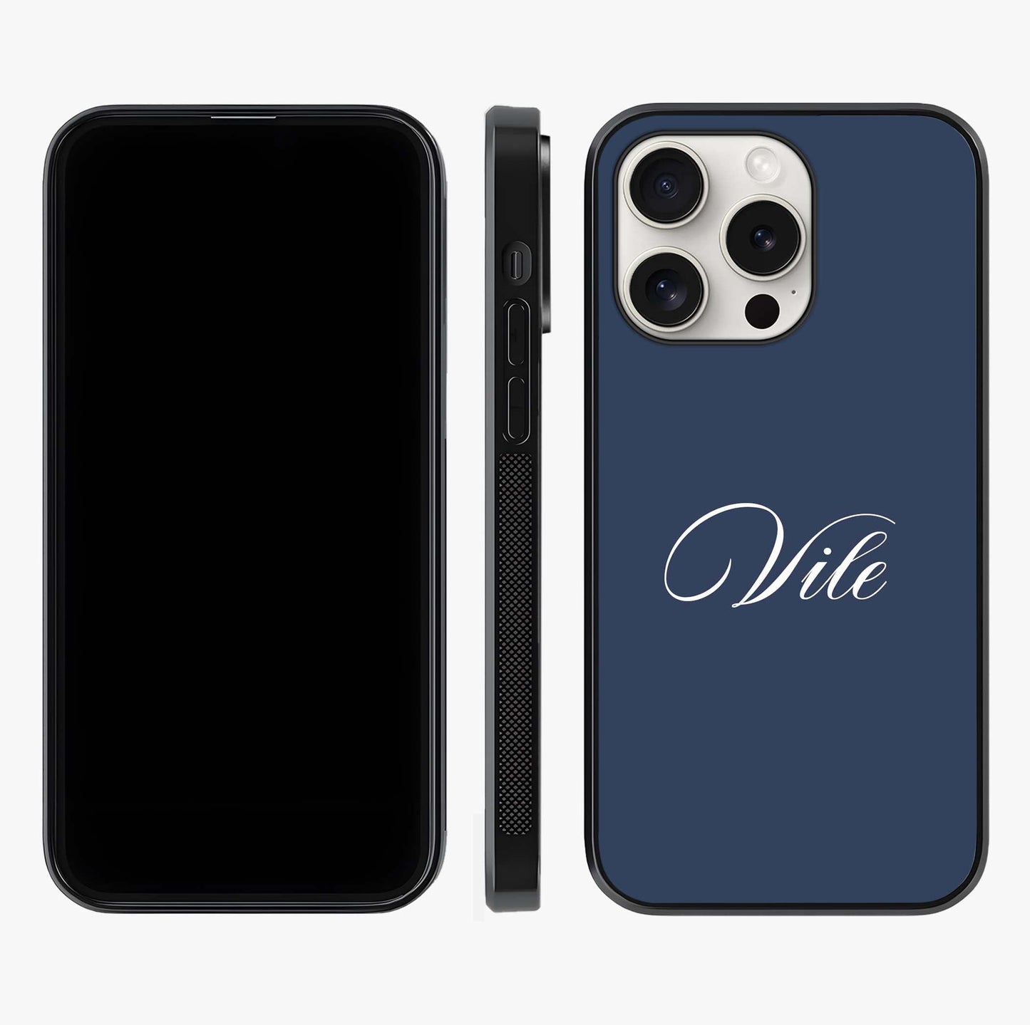 Blue Background Personalized Custom Name Glass Case displayed upright for full design visibility and premium finish.