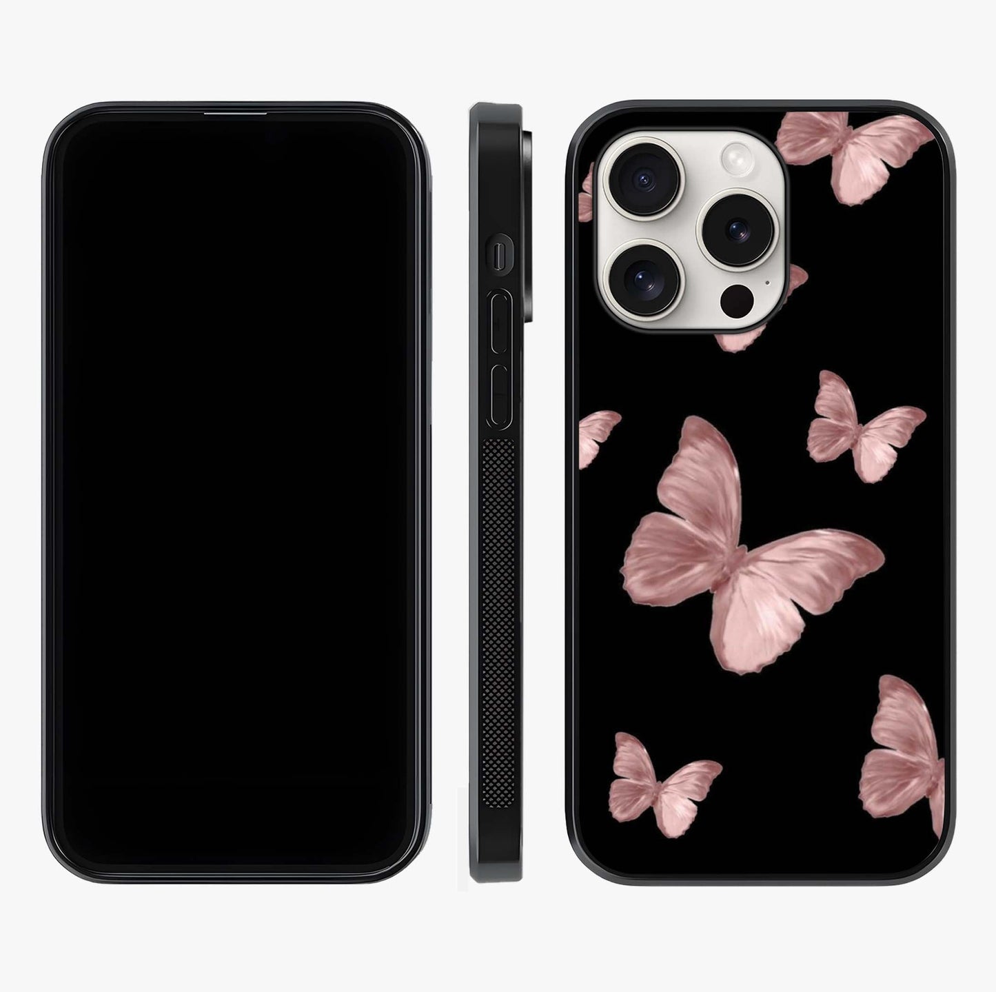 Butterfly Pattern Glass Case displayed upright for full design visibility and premium finish.
