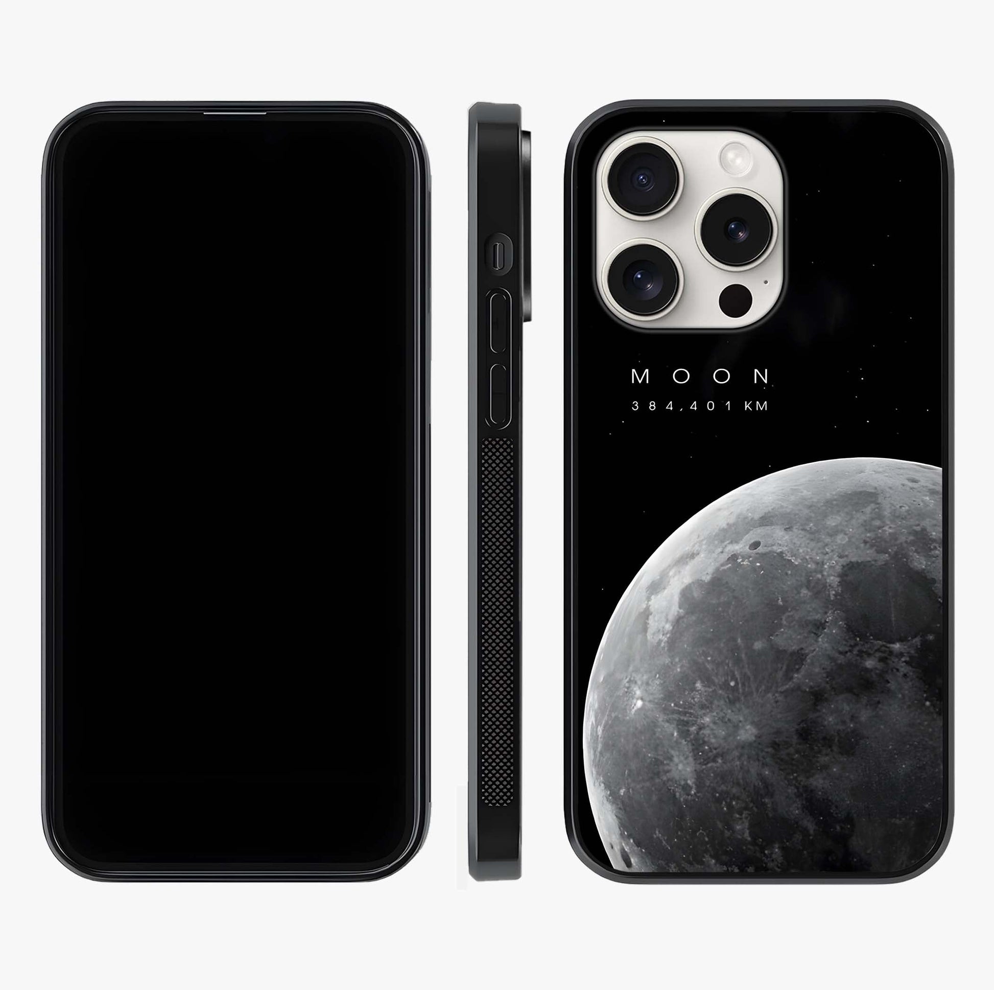 Cosmic Moon Glow Glass Case displayed upright for full design visibility and premium finish.