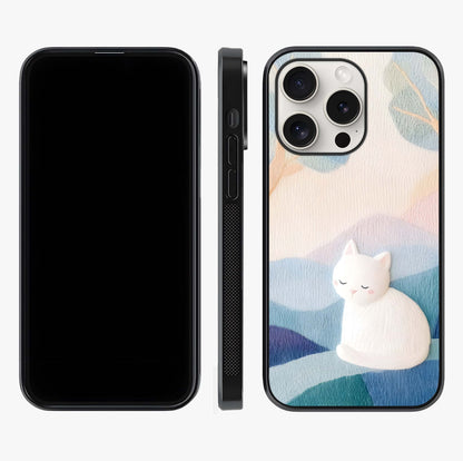 Cotton Dream Cat Glass Case displayed upright for full design visibility and premium finish.