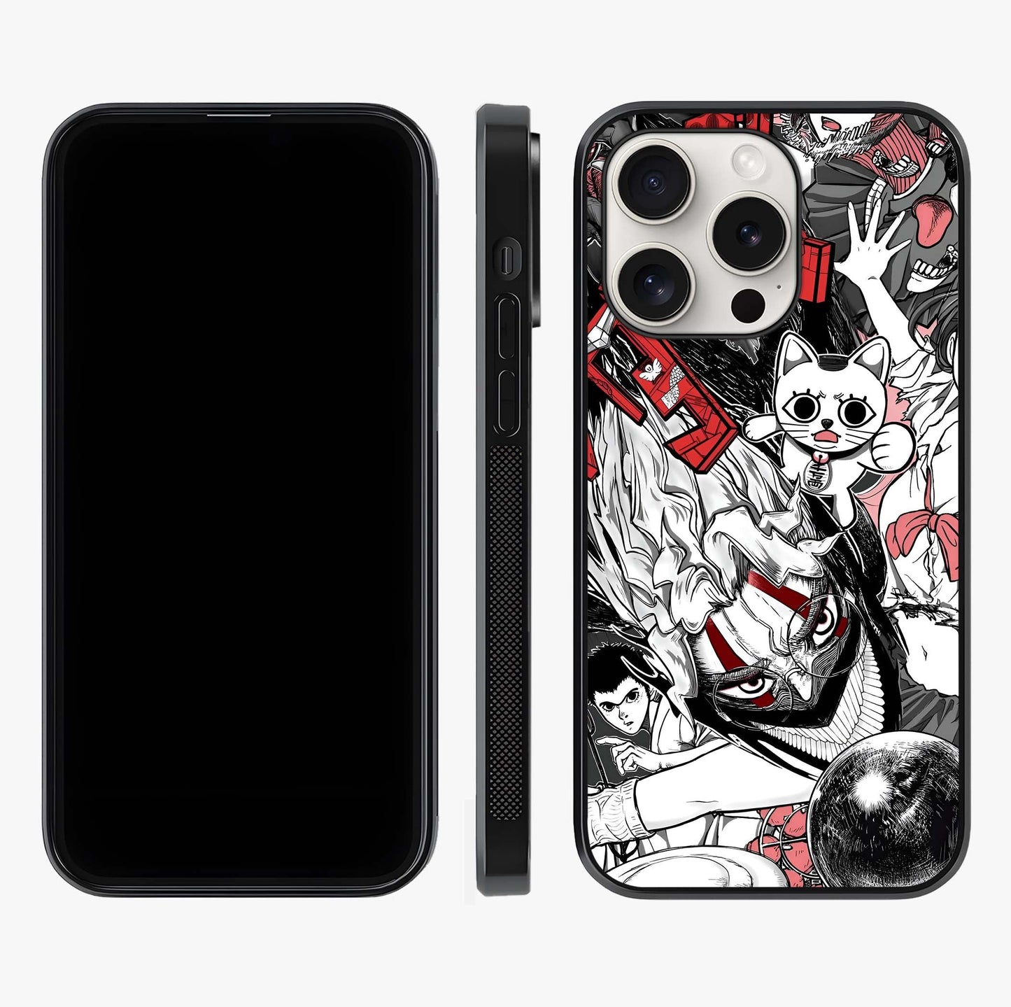 Crimson Chaos Panel Glass Case displayed upright for full design visibility and premium finish.