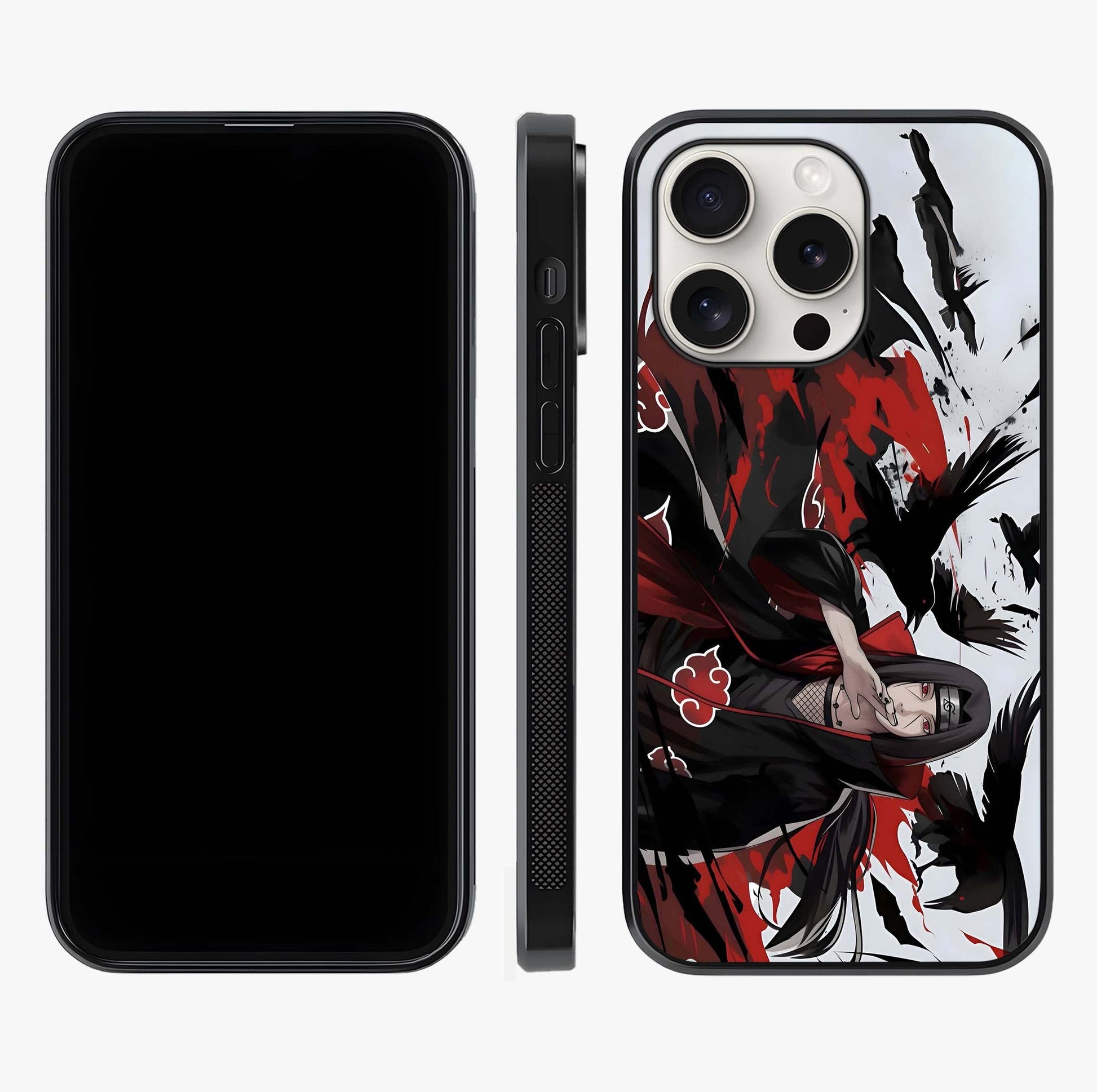 Crimson Crow Illusion Glass Case displayed upright for full design visibility and premium finish.