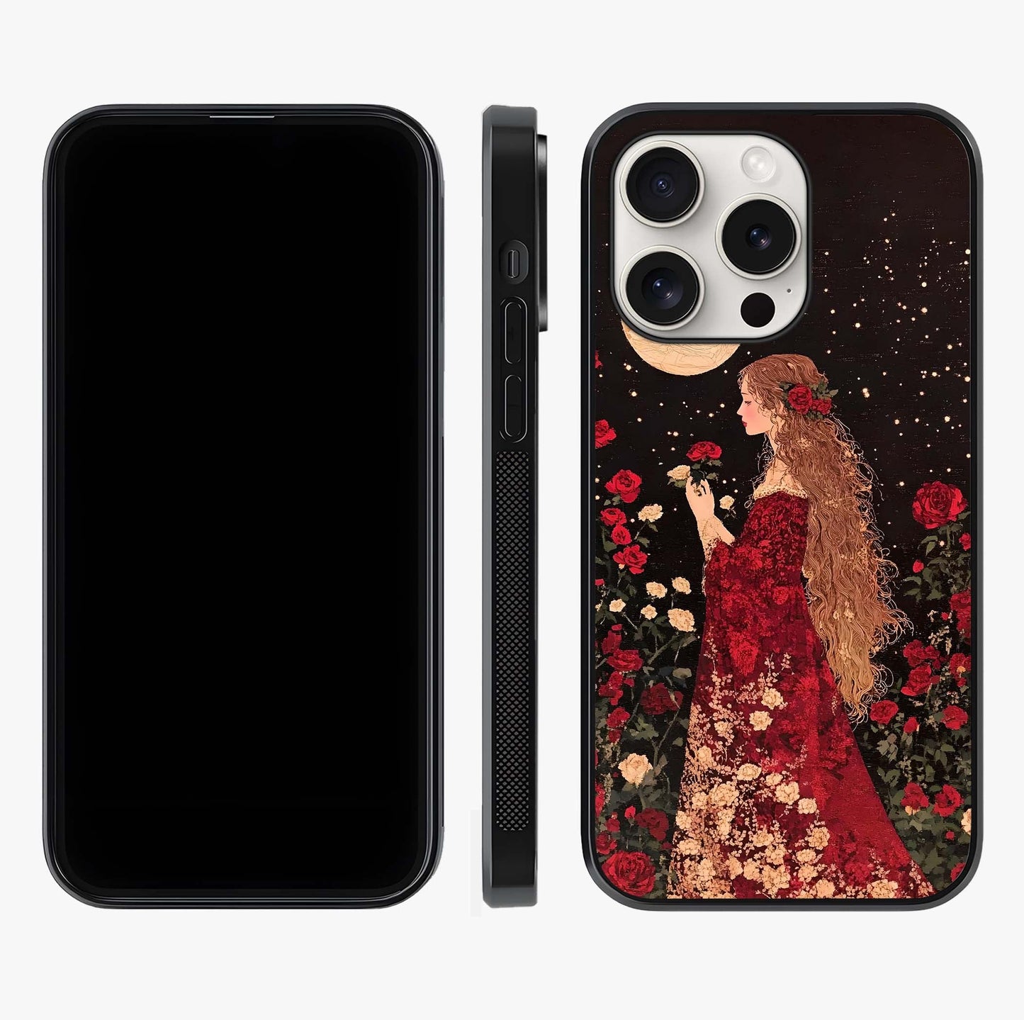 Crimson Dreams Glass Case displayed upright for full design visibility and premium finish.