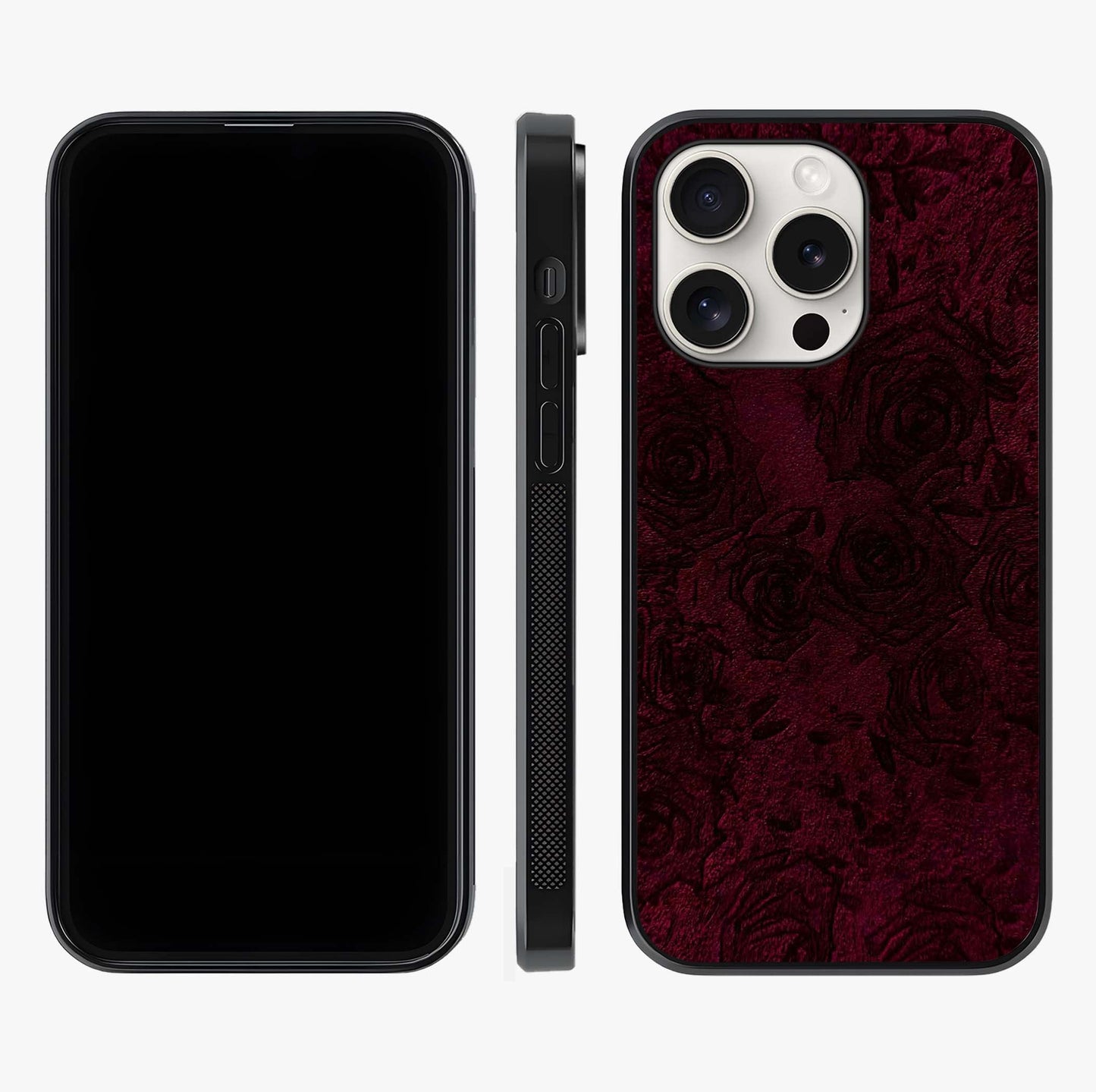 Crimson Fade Flow Glass Case displayed upright for full design visibility and premium finish.