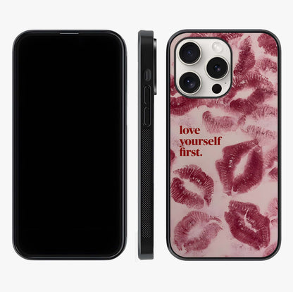 Crimson Kiss Love Glass Case displayed upright for full design visibility and premium finish.