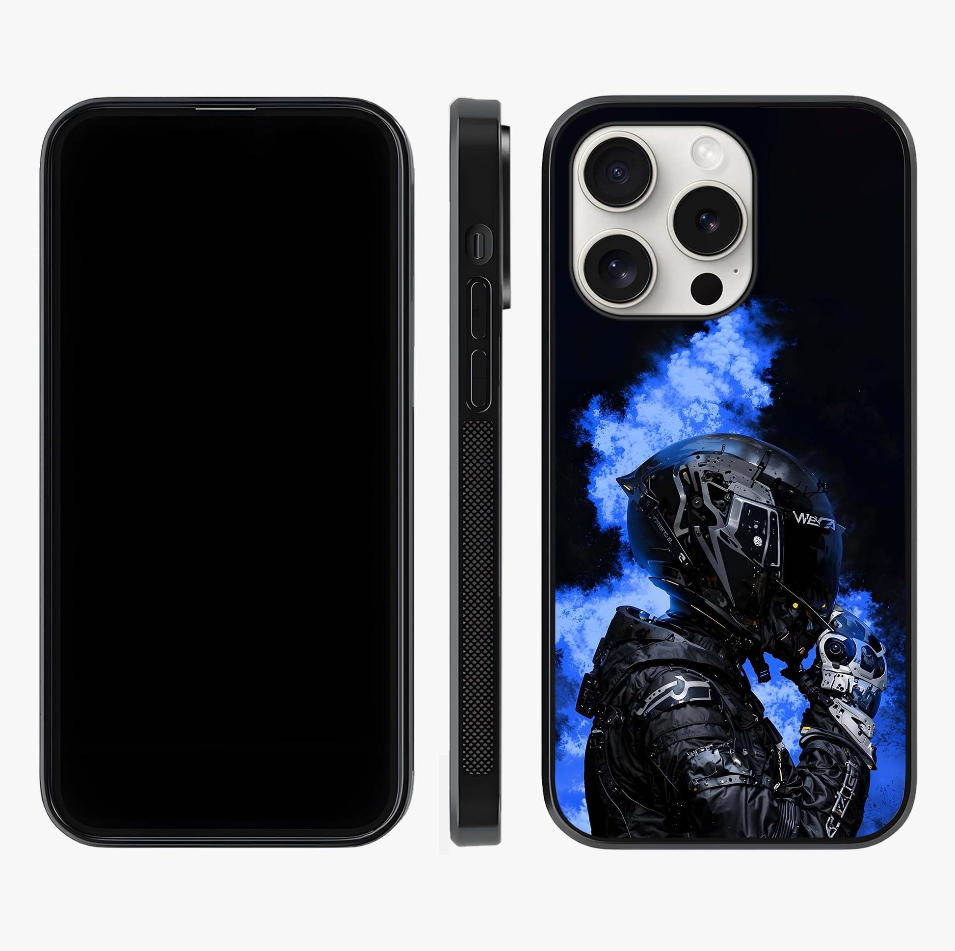 Cyber Sentinel Protocol Glass Case displayed upright for full design visibility and premium finish.