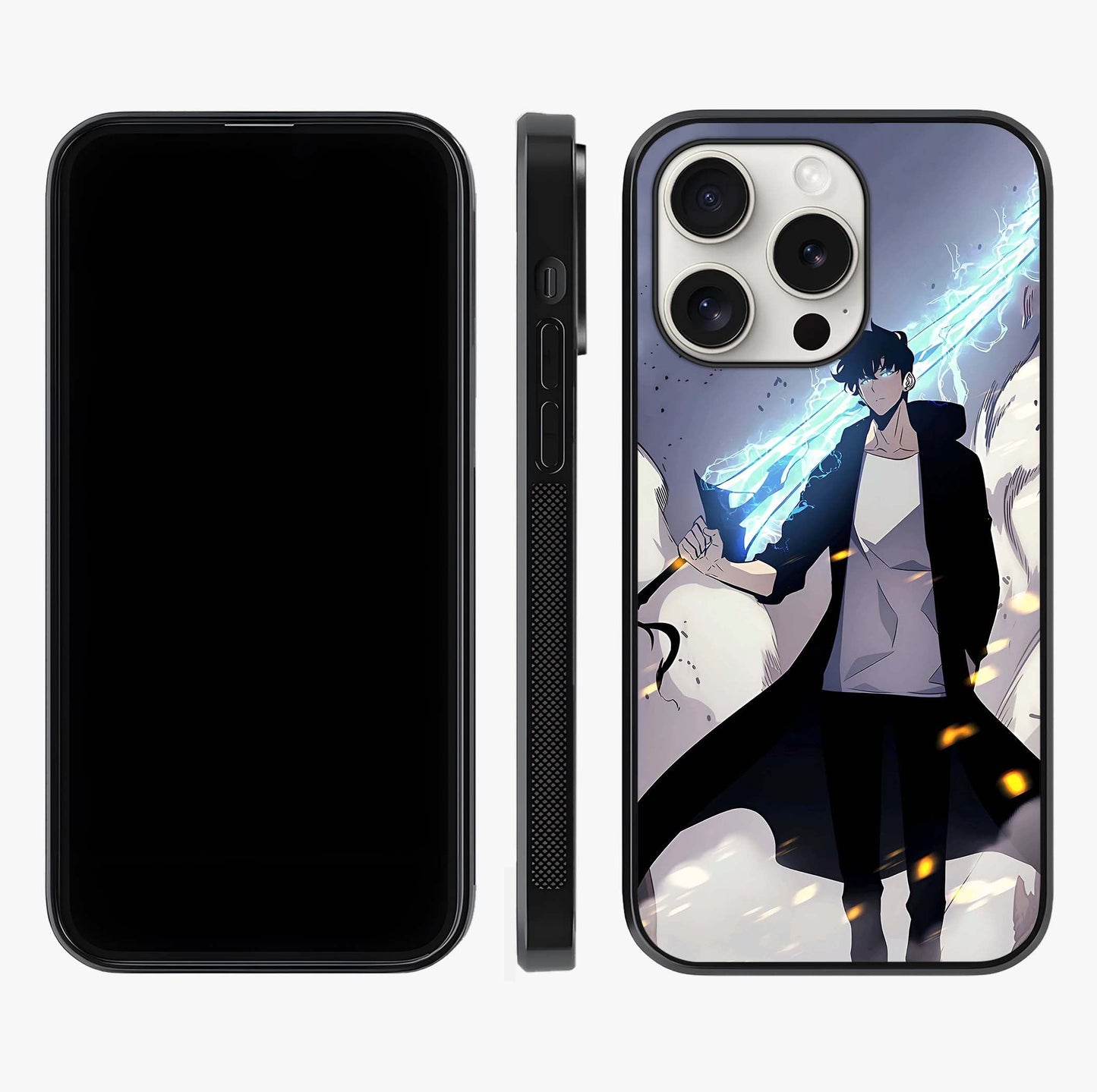 Dark Lightning Anime Warrior Glass Case displayed upright for full design visibility and premium finish.