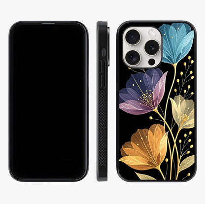 Delicate Multicolor Flowers Glass Case displayed upright for full design visibility and premium finish.