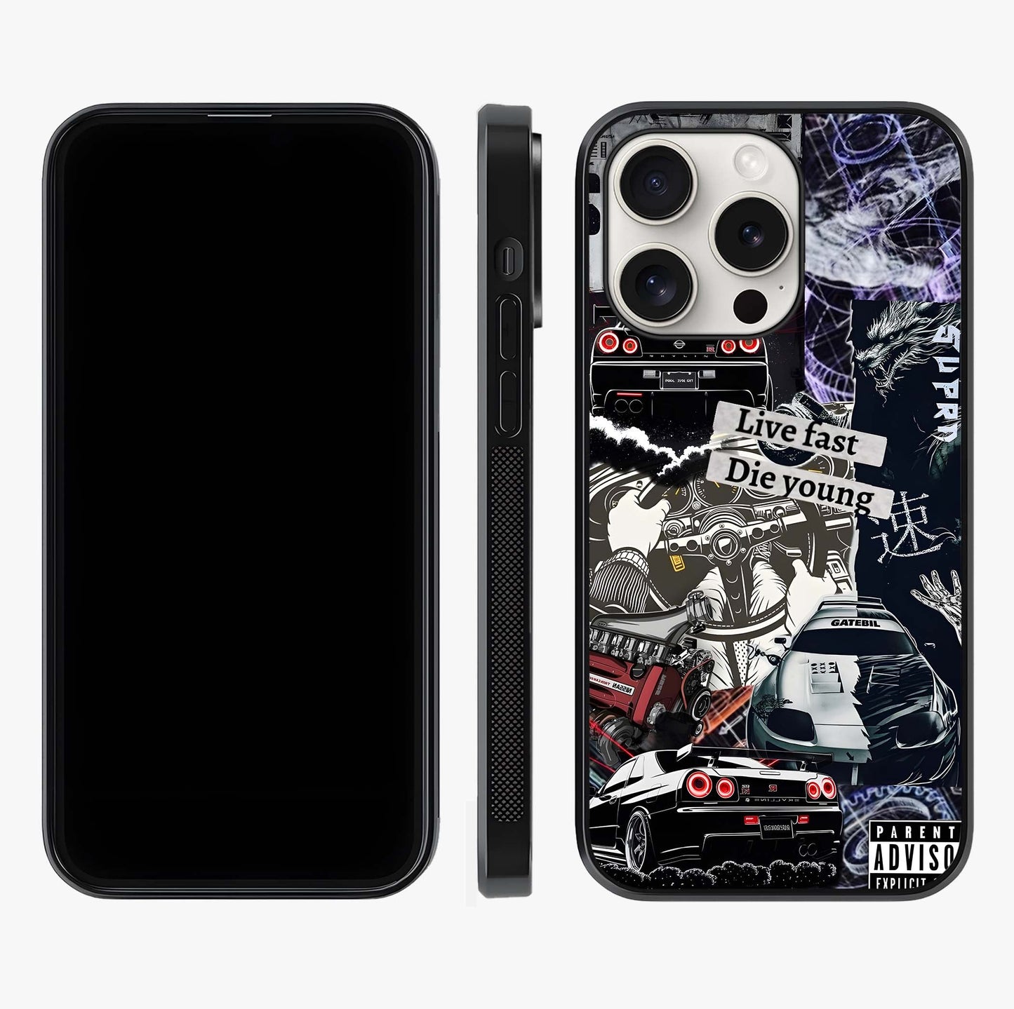 Die Young Glass Case displayed upright for full design visibility and premium finish.