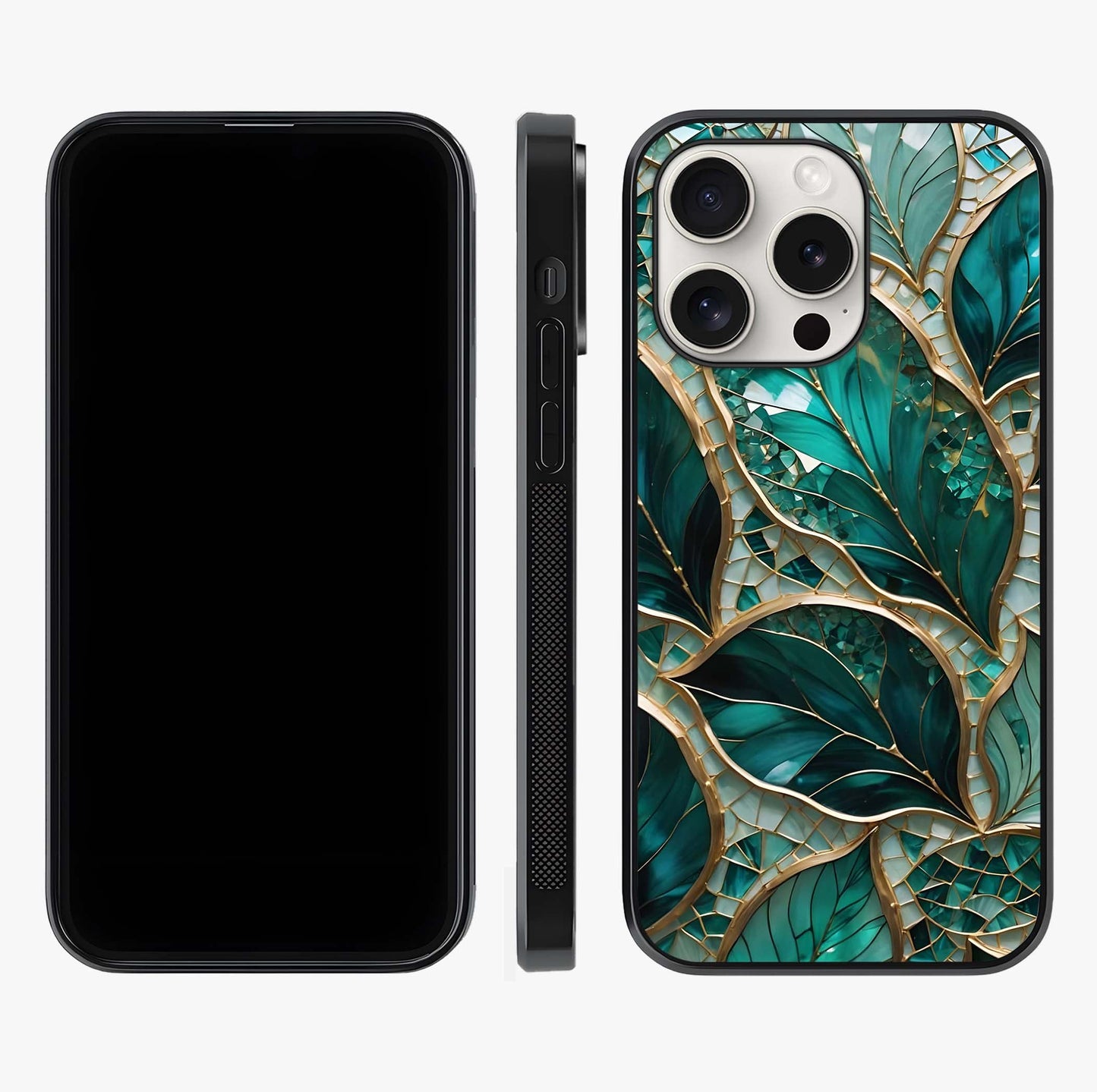 Emerald Leaf Glass Glass Case displayed upright for full design visibility and premium finish.