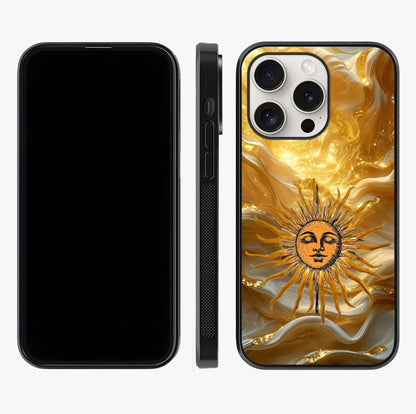 Eternal Golden Glow Glass Case displayed upright for full design visibility and premium finish.
