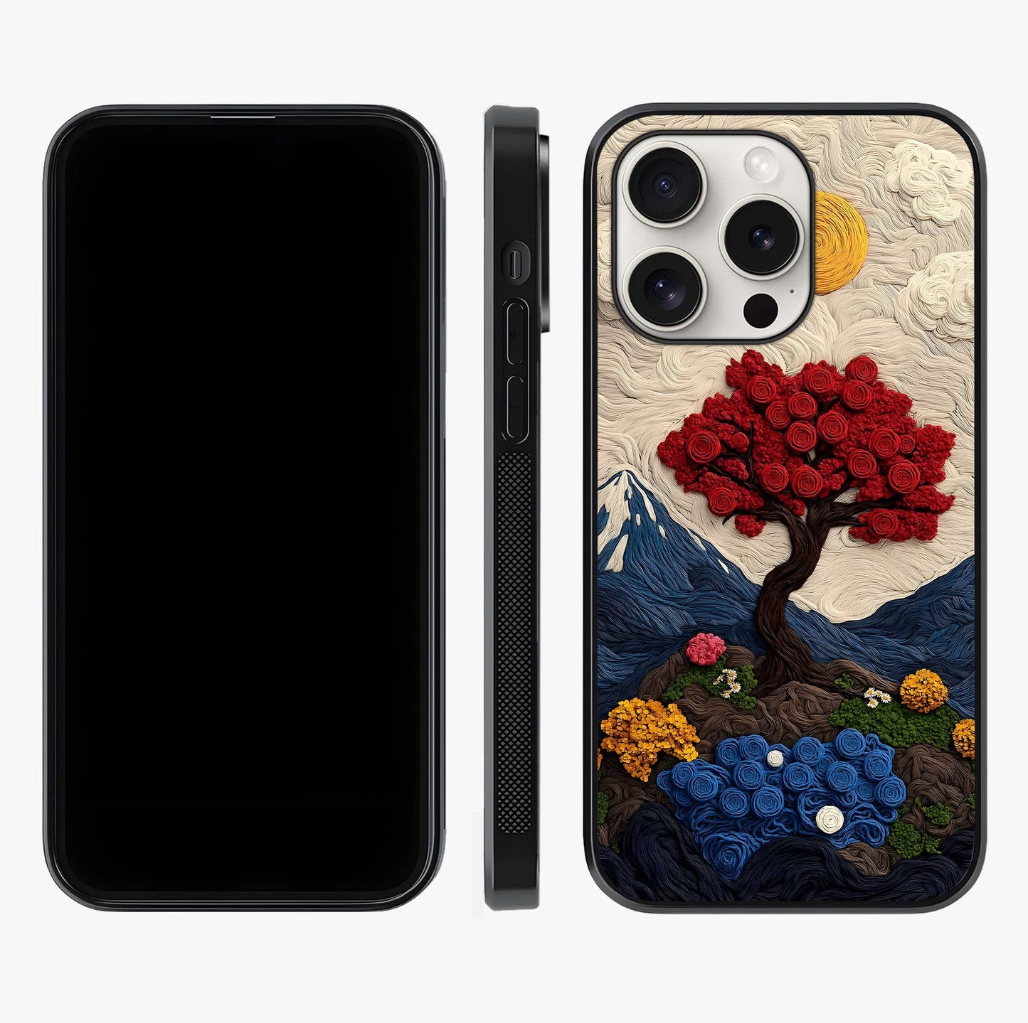 Eternal Nature Tapestry Glass Case displayed upright for full design visibility and premium finish.