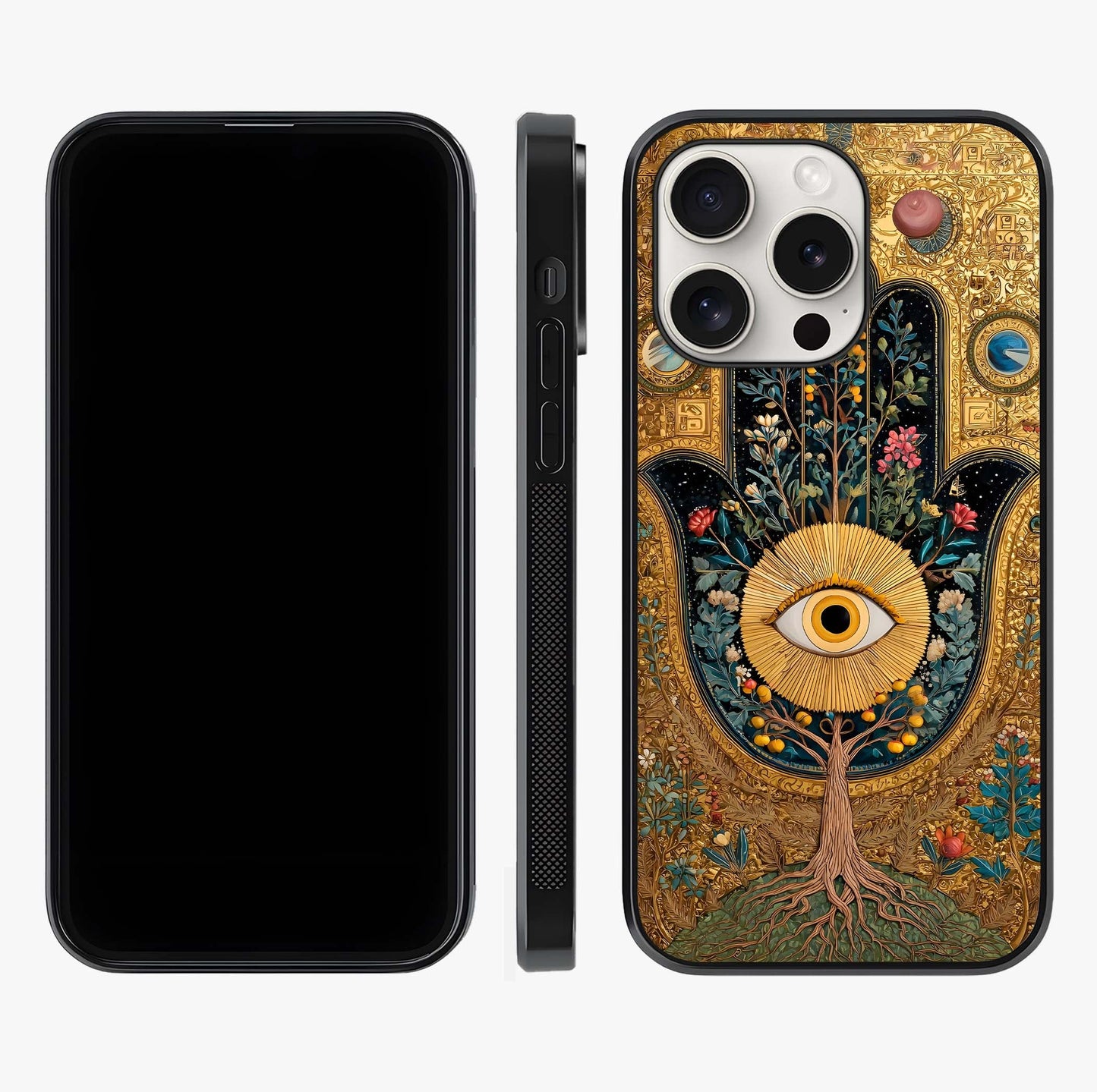 Ethereal Evil Eye Glass Case displayed upright for full design visibility and premium finish.