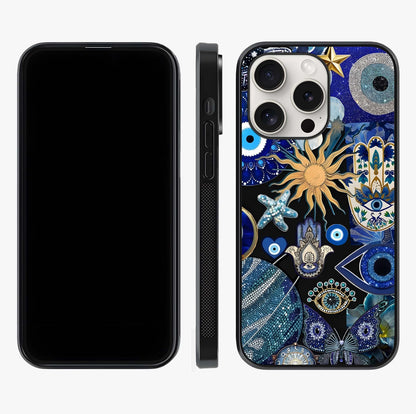 Evil Eye Charm Mix Glass Case displayed upright for full design visibility and premium finish.