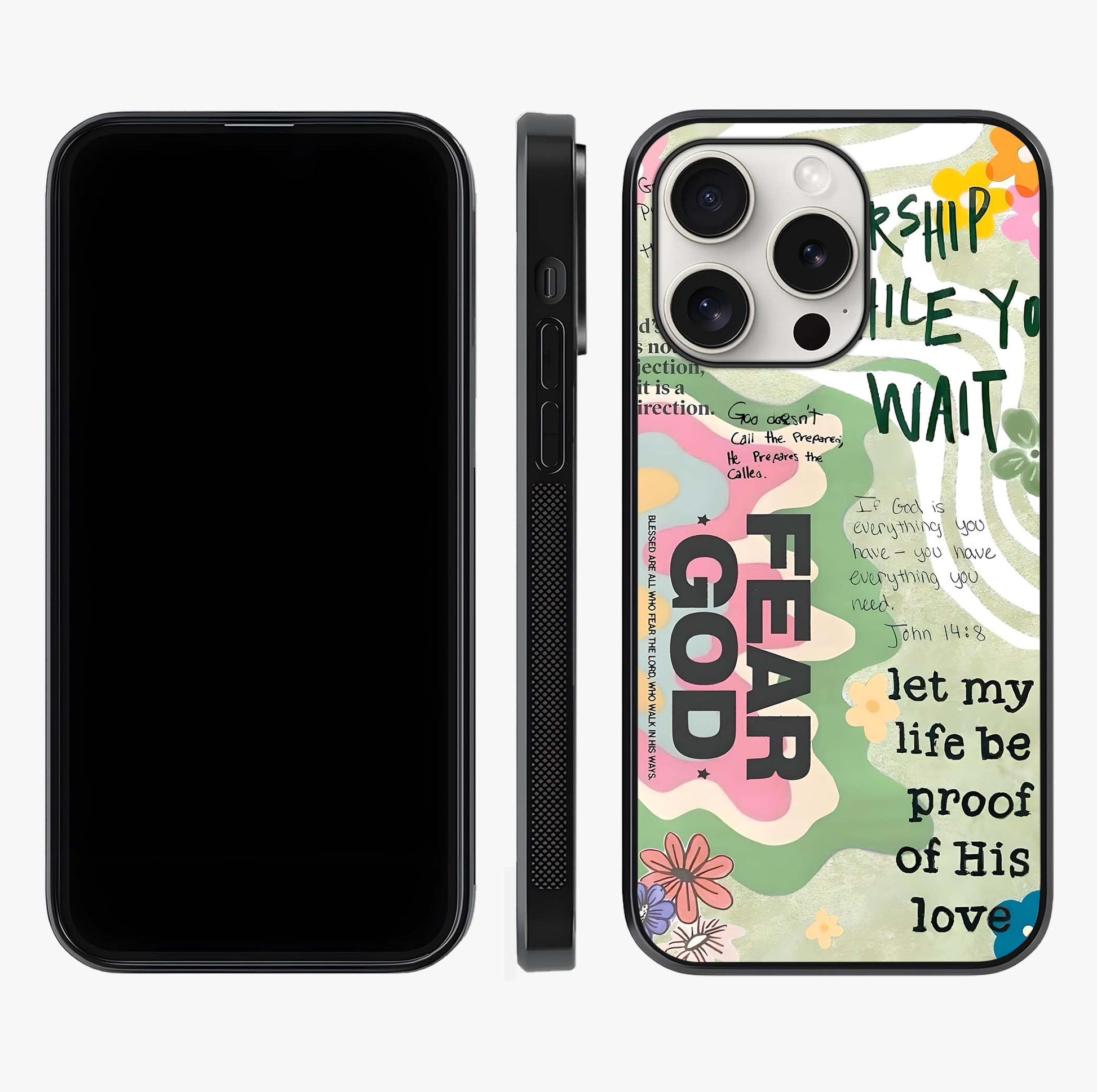 Faith Over Fear Glass Case displayed upright for full design visibility and premium finish.
