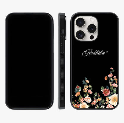 Floral Design With A Custom Personalized Name Glass Case displayed upright for full design visibility and premium finish.