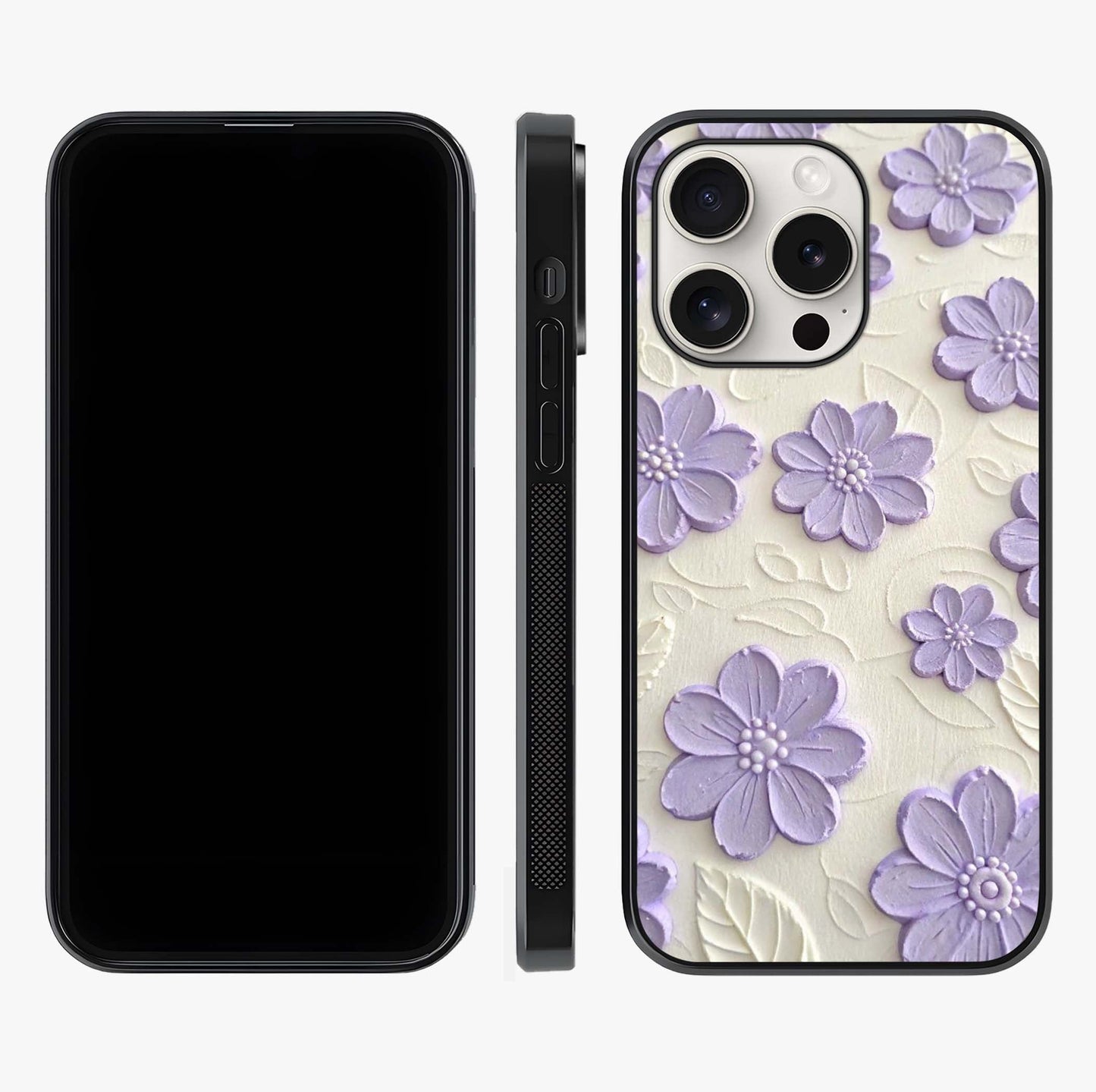 Floral Wall Art With Purple Flowers Glass Case displayed upright for full design visibility and premium finish.