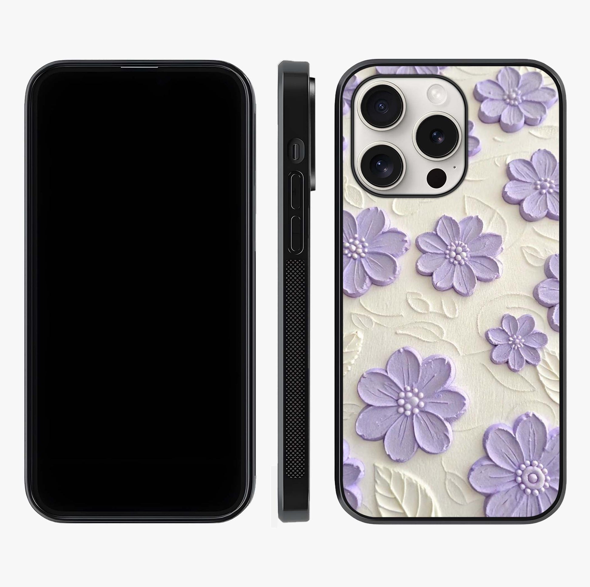 Floral Wall Art With Purple Flowers Glass Case displayed upright for full design visibility and premium finish.