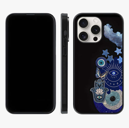 Galactic Charm Cluster Glass Case displayed upright for full design visibility and premium finish.